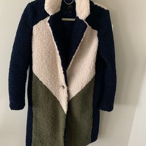 J Crew Colorblock Sherpa Coat XS